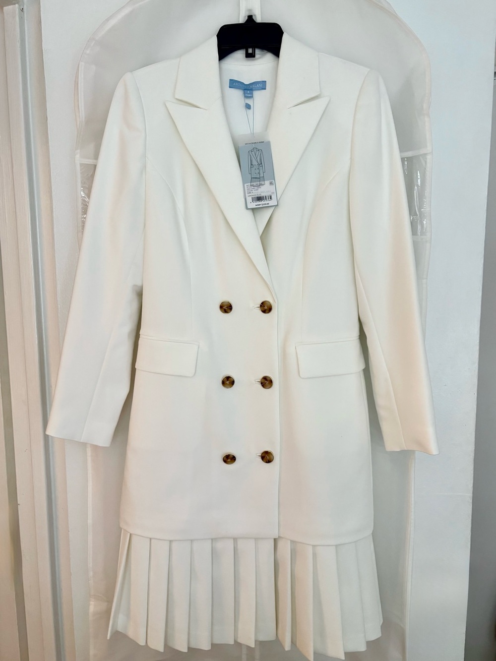Antonio Melani Carey Pleated Crepe Blazer Dress Ivory NWT Size 4